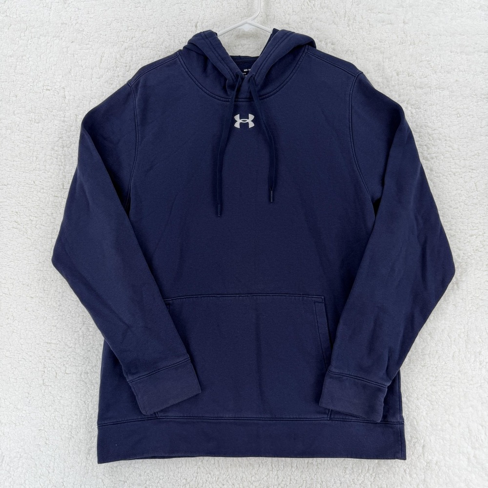 Under Armour Hoodie Mens Medium Navy Blue ColdGear Fleece Pullover‎ Sweatshirt